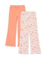 HEMA Kinderlegging Rib Flared Bloemen - 2 Stuks Perzik (perzik)