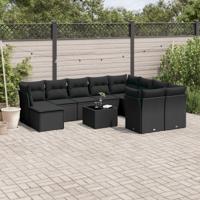 11-delige Loungeset met kussens poly rattan zwart