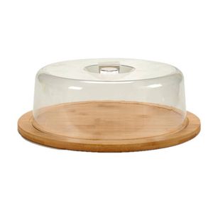 Kaas snijplank/serveerplank/opbergdoos rond met deksel 30 cm - Kaasplankjes