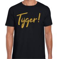 Verkleed T-shirt heren - Tijger! -  zwart - glitter goud - themafeest fout/goud/stout