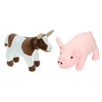 Pluche knuffel boerderijdieren set Koe en Varken van 22 cm - thumbnail