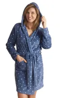 Cocodream dames badjas fleece - Stippel - Warme winter ochtendjas