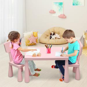 Kindertafel en 2 Stoelen Set Kinderspeeltafel met 2-Delige Stoelen voor Eten Tekenen Schrijven en Knutselen Kindermeubel Set Roze