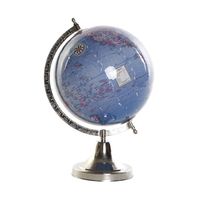 Decoratie wereldbol/globe blauw op aluminium voet 20 x 32 cm   - - thumbnail