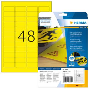 Herma 8030 Folie-etiketten 45.7 x 21.2 mm Polyester folie Geel 1200 stuk(s) Extra sterk hechtend Laser (zwart/wit), Laser (kleur), Kopiëren (zwart/wit),