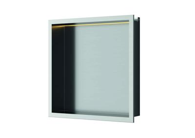 Inbouwnis Luca Sanitair 30x30x6,5cm RVS Geborsteld Nikkel + LED verlichting Geborsteld Nikkel
