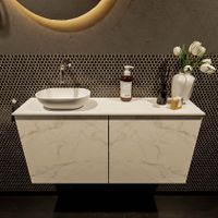 Mondiaz Fowy toiletmeubel 100cm Carrara met blad en waskom talc links zonder kraangat