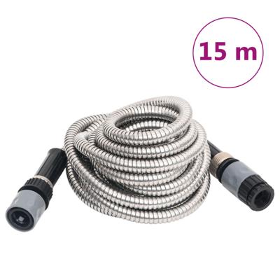 VidaXL Tuinslang met sproeikop 0,6&apos;&apos; 15 m roestvrij staal zilverkleur