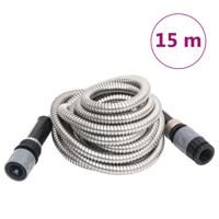 VidaXL Tuinslang met sproeikop 0,6&apos;&apos; 15 m roestvrij staal zilverkleur
