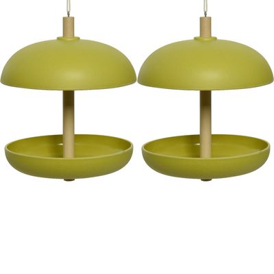 2x stuks vogel voedersilo hangend - bamboe hout - groen - 21 x 25 cm