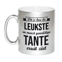 Zilveren leukste en meest geweldige tante cadeau koffiemok / theebeker 330 ml