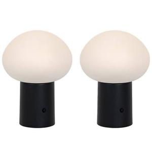 QAZQA Set van 2 tafellampen mushroom zwart incl. LED oplaadbaar -