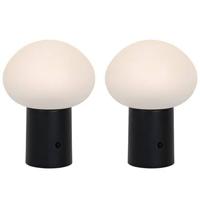 QAZQA Set van 2 tafellampen mushroom zwart incl. LED oplaadbaar -