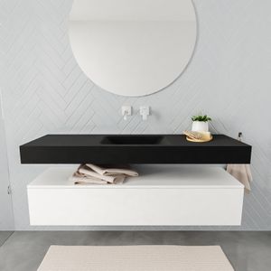 Aqua Splash Badkamermeubel AQS Ibiza 150 cm Mat Wit Solid Surface Wastafel Mat Zwart - Badmeubel Ibiza 150 cm Mat Wit Spoelbak Midden Mat Zwart (0