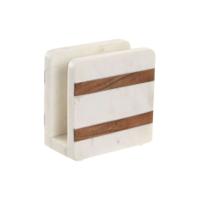 Servethouder Home ESPRIT Wit Natuurlijk Acacia 12,7 X 7 X 12,7 CM