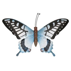 Tuindecoratie vlinder - grijsblauw/zwart - metaal - 35 x 24 cm - Tuin/schutting/schuur