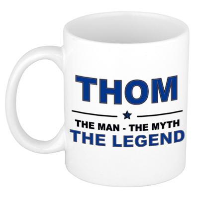 Thom cadeau mok - man myth legend - naam koffiemok / beker - wit en blauw - 300 ml
