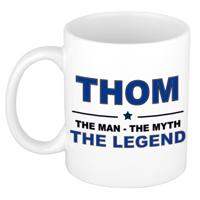 Thom cadeau mok - man myth legend - naam koffiemok / beker - wit en blauw - 300 ml