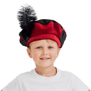 Luxe pietenmuts/baret rood/zwart voor kinderen