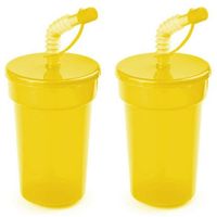 Set van 4x stuks afsluitbare plastic drinkbeker geel 400 ml met rietje voor kinderen/peuters - Drinkbekers - thumbnail