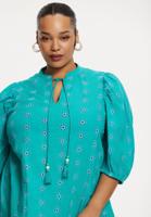 Yoek Top broderie anglaise | Turquoise | Maat 58/60