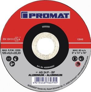 Promat Afbraamschijf | D125xS6mm | gebogen aluminium | gat 22,23 mm - 4000840057 4000840057