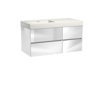 Storke Edge zwevend badmeubel 110 x 52 cm hoogglans wit met Mata High asymmetrisch linkse wastafel in mat witte solid surface - thumbnail