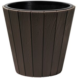 Prosperplast Plantenpot/bloempot Wood Style - buiten/binnen - kunststof - donkerbruin - D49 x H45 cm - Plantenpotten