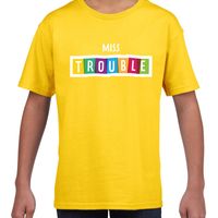 Miss trouble fun tekst t-shirt geel kids