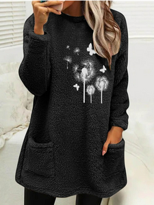 Loose Casual Fluff/Granular Fleece Fabric Dandelion Sweatshirt