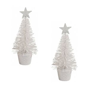 2x stuks klein wit kerstboompje 15 cm kerstdecoratie/kerstversiering - Kunstkerstboom