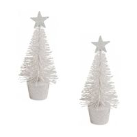 2x stuks klein wit kerstboompje 15 cm kerstdecoratie/kerstversiering - Kunstkerstboom - thumbnail