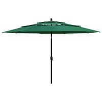 vidaXL Parasol 3-laags met aluminium paal 3,5 m groen - thumbnail