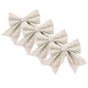 Kerst ornamenten strikken - 4x st - wit - 12 x 13 cm - velvet - polyester - kerstboomstrikjes