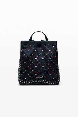 Kleine rugzak met opengewerkte details en studs - BLACK - U