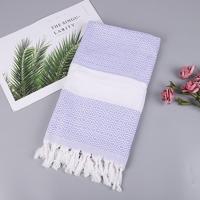 Gestreepte katoenen badhanddoek met kwastjes dunne reizen camping Bad sauna strand Gym zwembad deken absorberend Easy Care (licht paars)