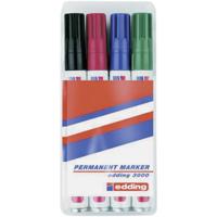 Edding 3000 4-3000-4-1999 Permanent marker Zwart, Rood, Blauw, Groen Watervast: Ja