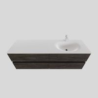 Badkamermeubel Solid Surface BWS Stockholm 150x46 cm Rechts Wood Dark Brown 4 Laden (met 1 kraangat) - thumbnail