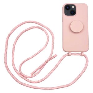 Høyde - iPhone 13 Mini - Telefoonhoes met koord + Socket houder - Roze