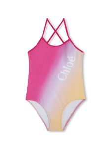 Chloé Kids ombré logo-print swimsuit - Rose