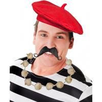 Carnaval verkleed set compleet - Fransman baret met plaksnor - en knoflook ketting - volwassenen