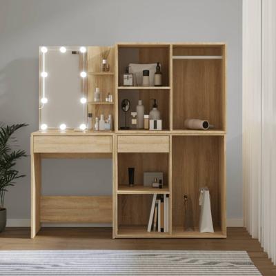 Kaptafel met 2kastjes en LED's bewerkt hout sonoma eikenkleurig