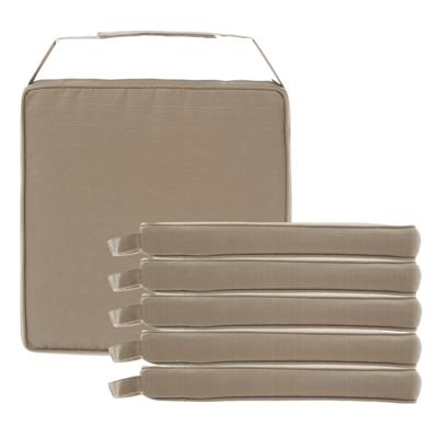 Hespiride Stoelkussen Gerona - 6x - 40 x 40 cm - lichtbruin - polyester - tuinkussen - klittenband