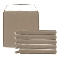 Hespiride Stoelkussen Gerona - 6x - 40 x 40 cm - lichtbruin - polyester - tuinkussen - klittenband