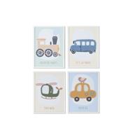 Schilderij Home ESPRIT Geel Blauw Canvas 30 x 1,8 x 40 cm (4 Stuks)