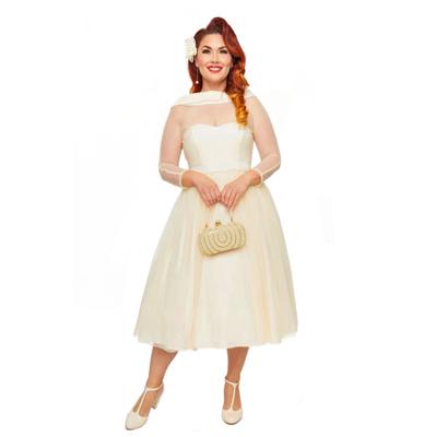 Unique Vintage Chiffon Boat Neck Wedding Dress Vanilla Ivory-XXL
