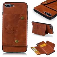 iPhone 7 Plus & 8 Plus magnetisch PU leren back cover Hoesje met opbergruimte voor pinpassen (bruin)