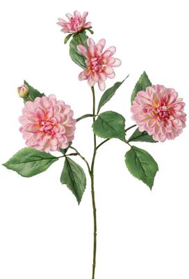 Dahlia Garden art met 4 bloemen 2x L/1x M/1x S & 1 knop met 12 bladeren 69 cm - Top art
