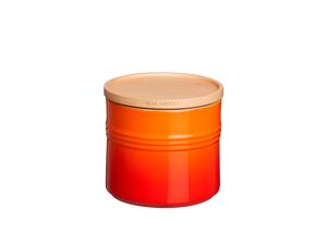 LE CREUSET - Aardewerk - Voorraadpot met houten deksel Oranjerood