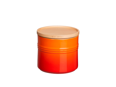 LE CREUSET - Aardewerk - Voorraadpot met houten deksel Oranjerood